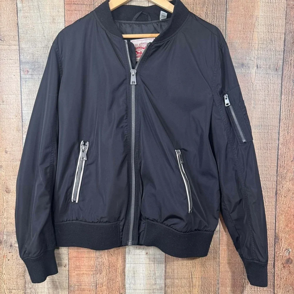 Levi Strauss Mens MA1 Satin Black Full Zip Bomber Jacket XXL Flight Gorpcore
